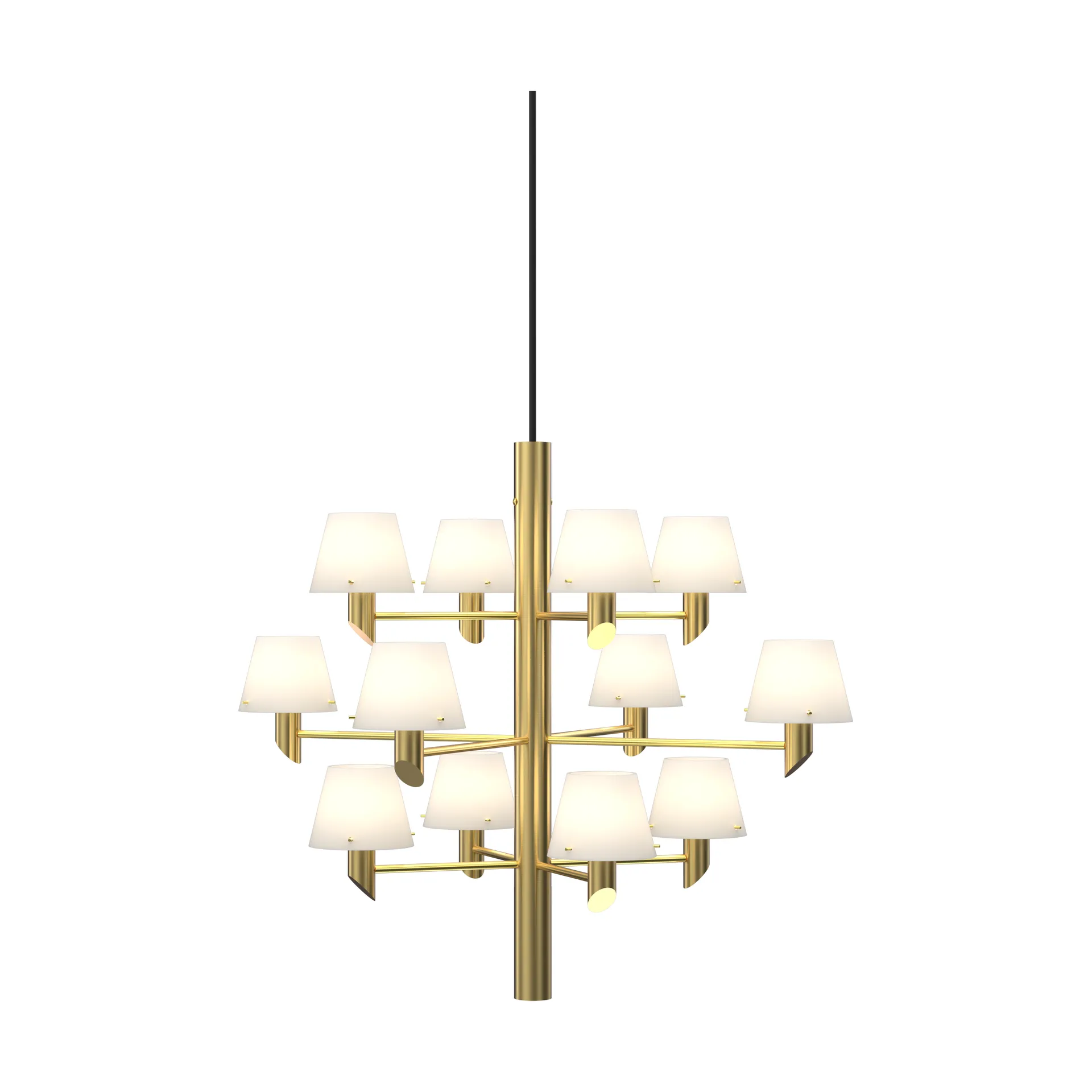 Gil Crown 12 Chandelier, Satin brass-opal glass Herstal