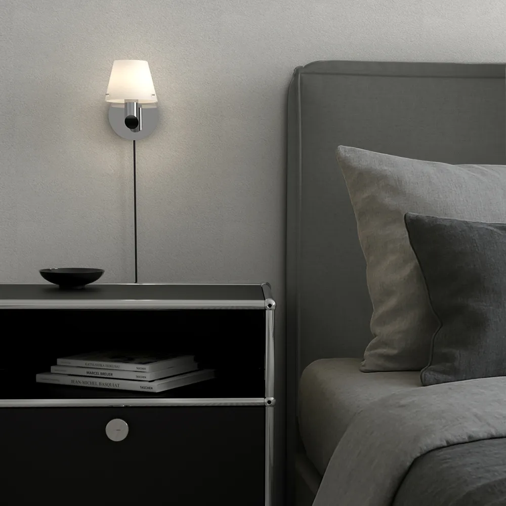 Gil wall lamp, Chrome–opal glass Herstal