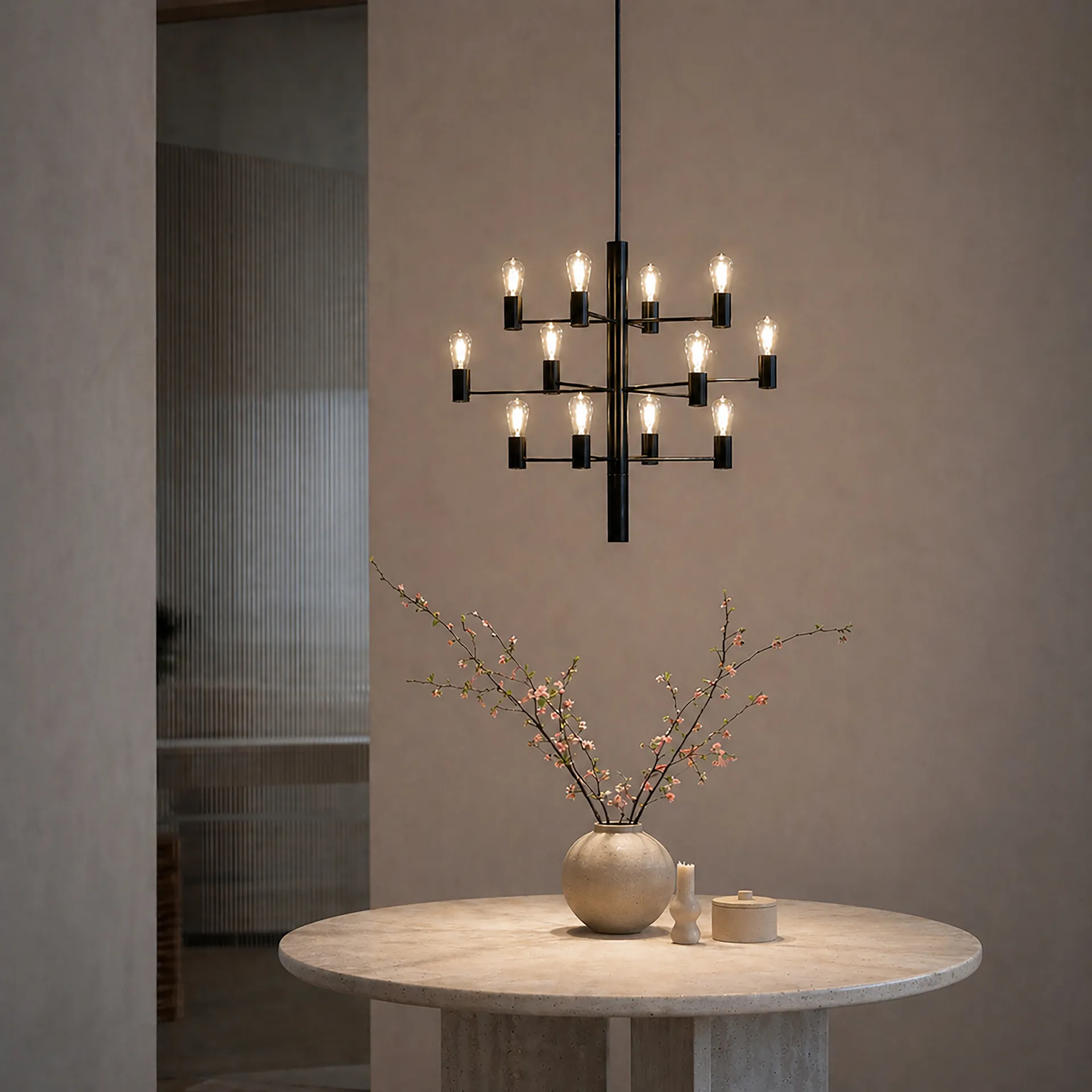 Manola 12 chandelier, black Herstal