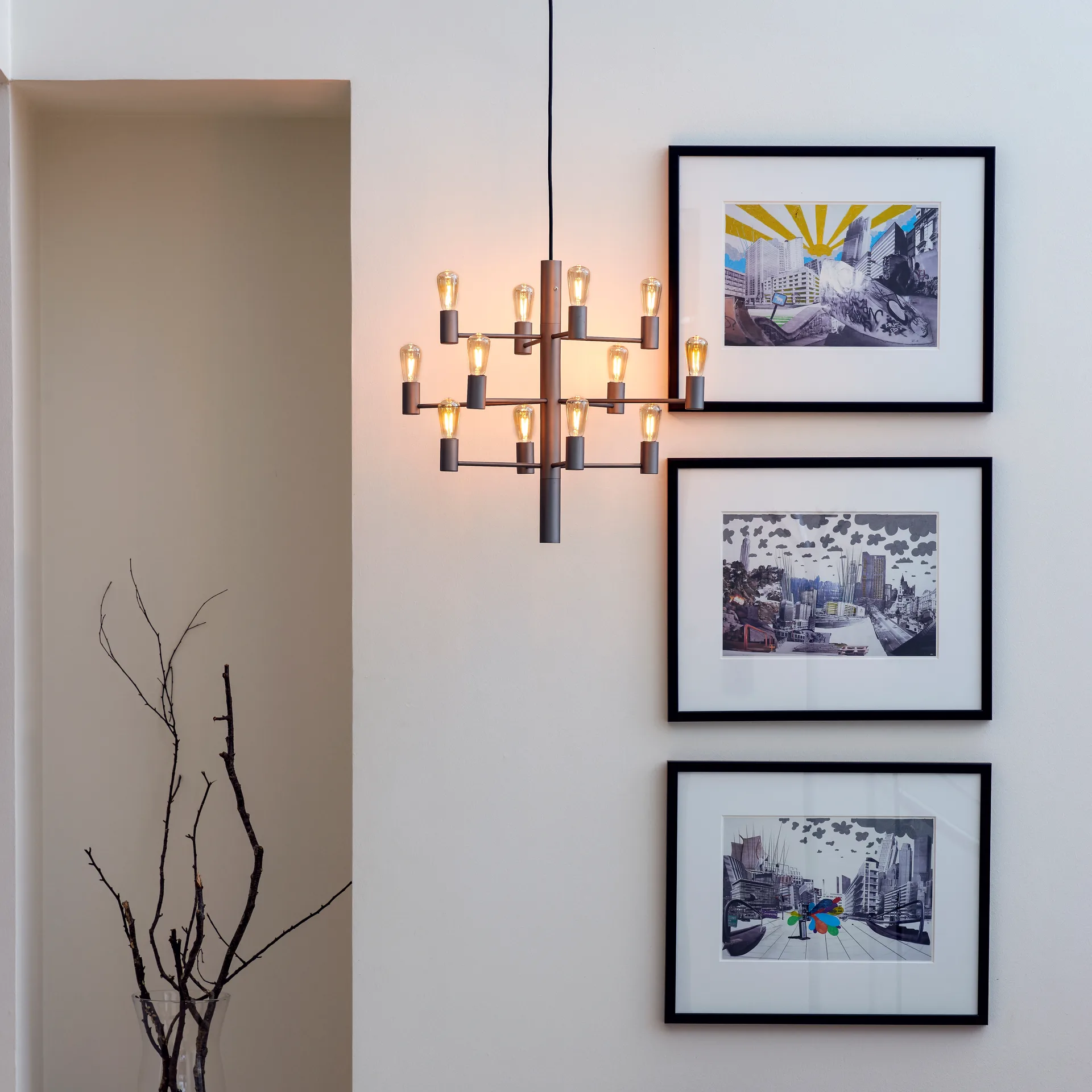 Manola 12 chandelier, graphite (grey) Herstal