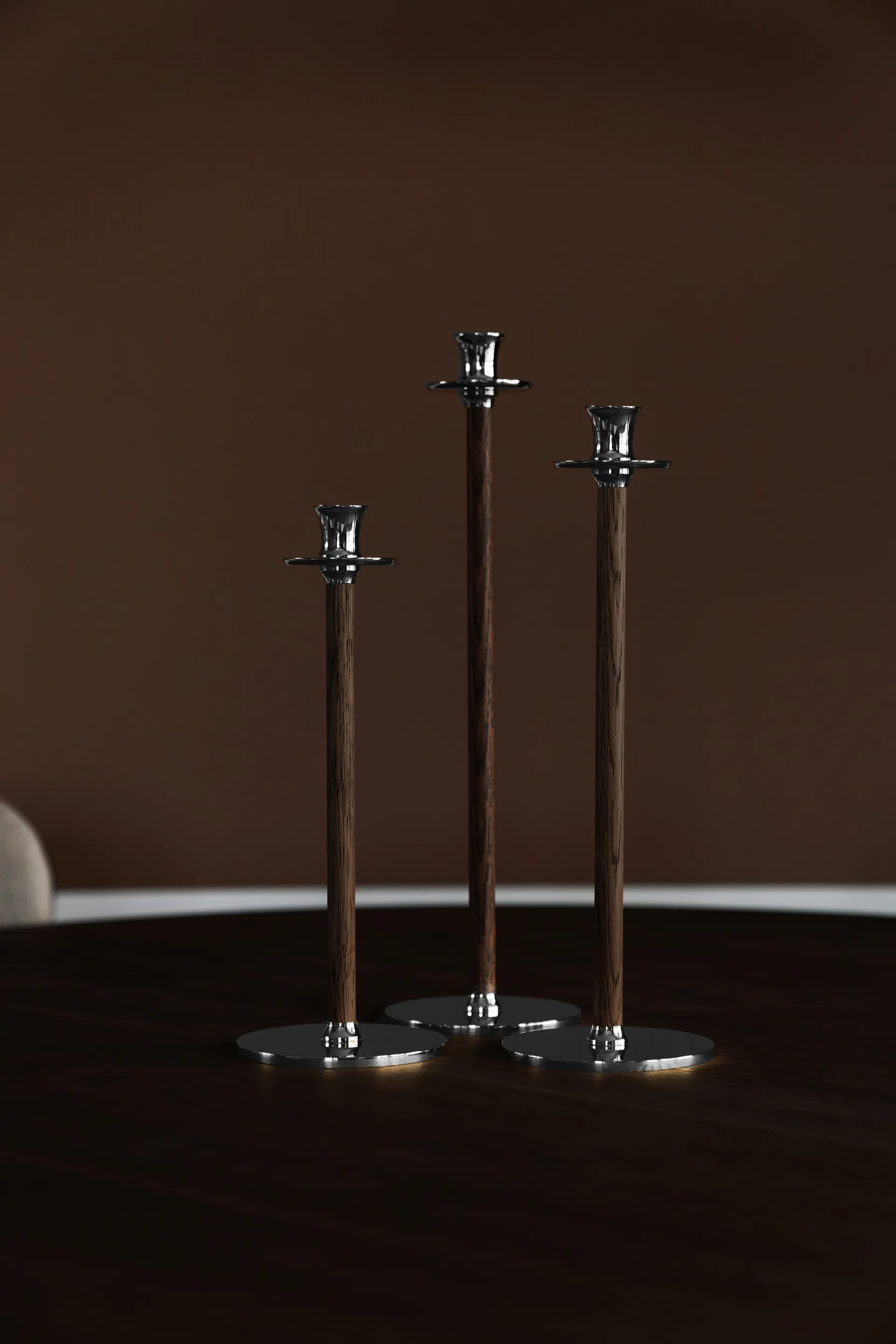 Alto Basso candle holder 35 cm, Nickel-plated brass Hilke Collection