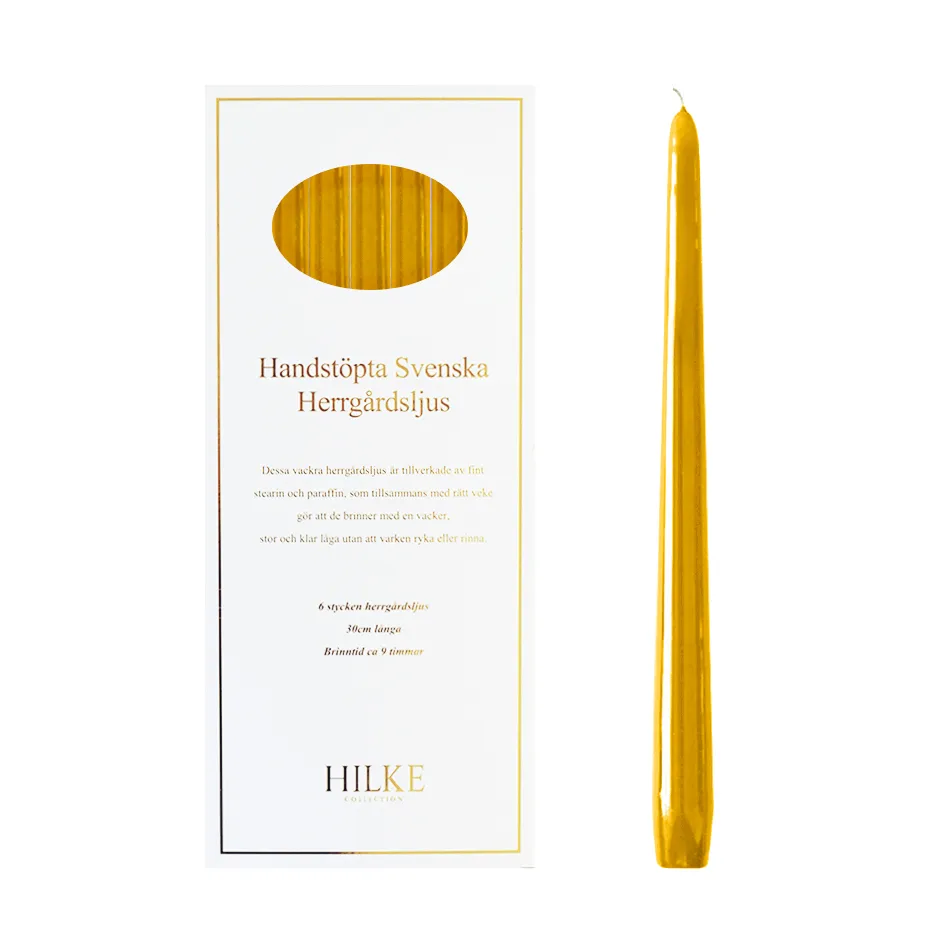 Herrgårdsljus candles 30 cm 6-pack , Mustard yellow Hilke Collection