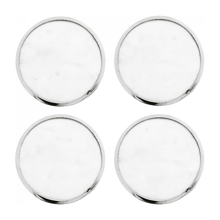 Hilke Collection coaster 4-pack - White marble-nickle plated brass - Hilke Collection