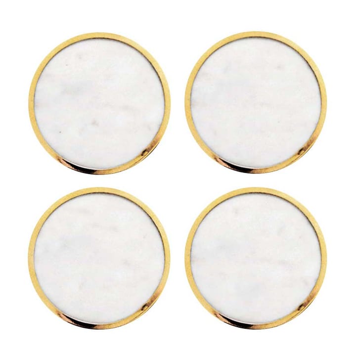 Hilke Collection coaster 4-pack - White marble-solid brass - Hilke Collection