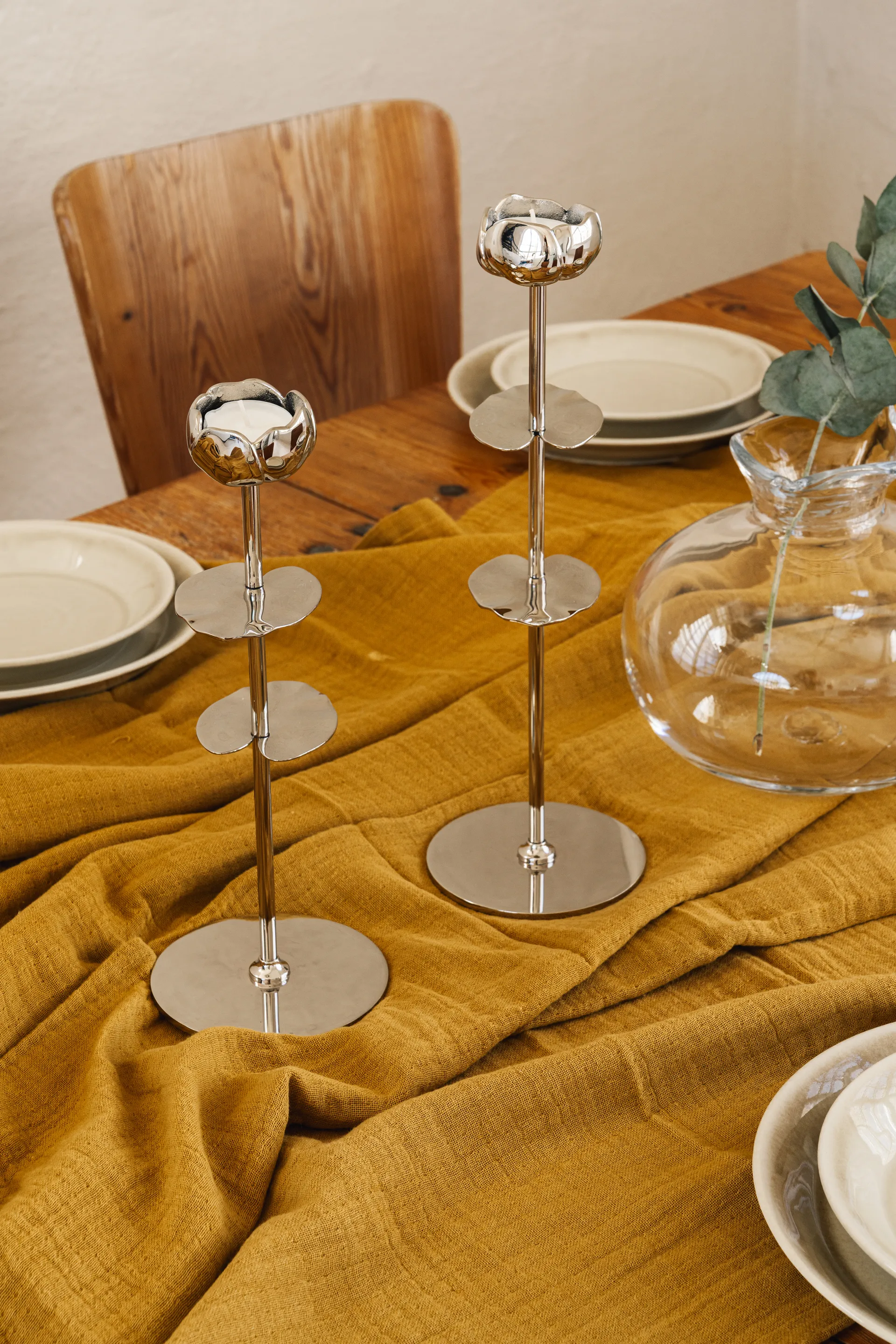 Ninfea Alta candlestick 30 cm, Nickel-plated brass Hilke Collection