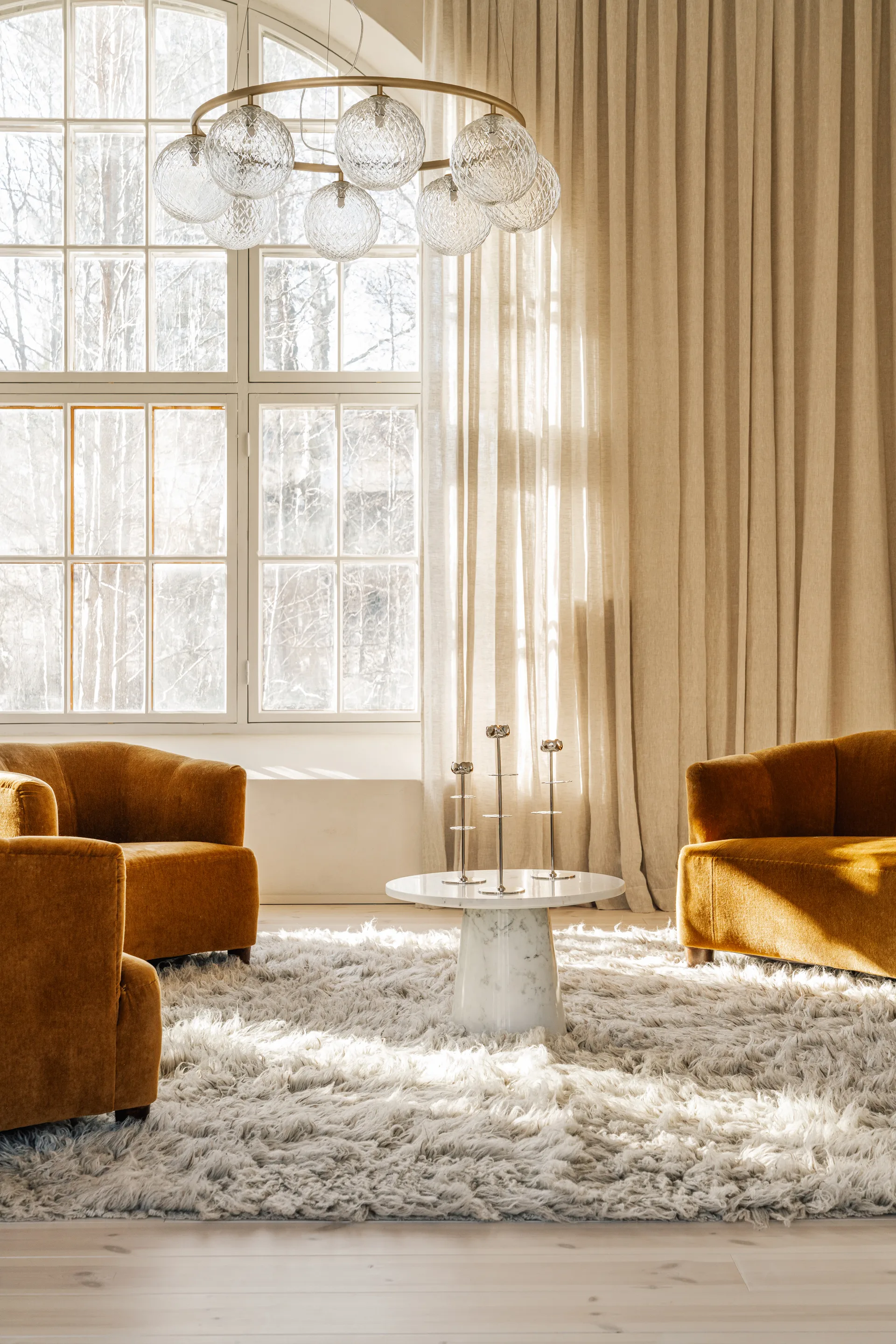 Ninfea Alta candlestick 35 cm, Nickel-plated brass Hilke Collection