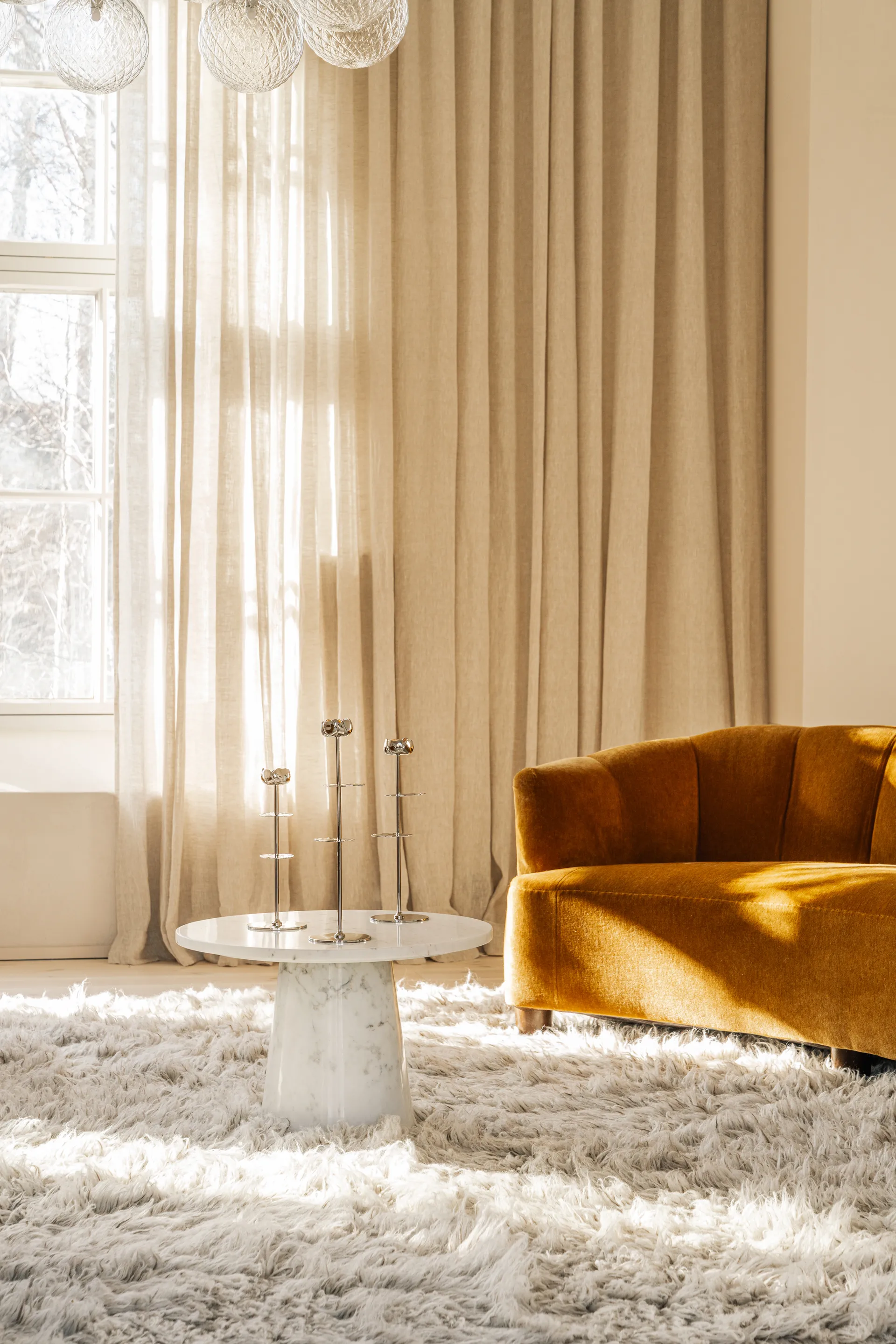 Ninfea Alta candlestick 35 cm, Nickel-plated brass Hilke Collection