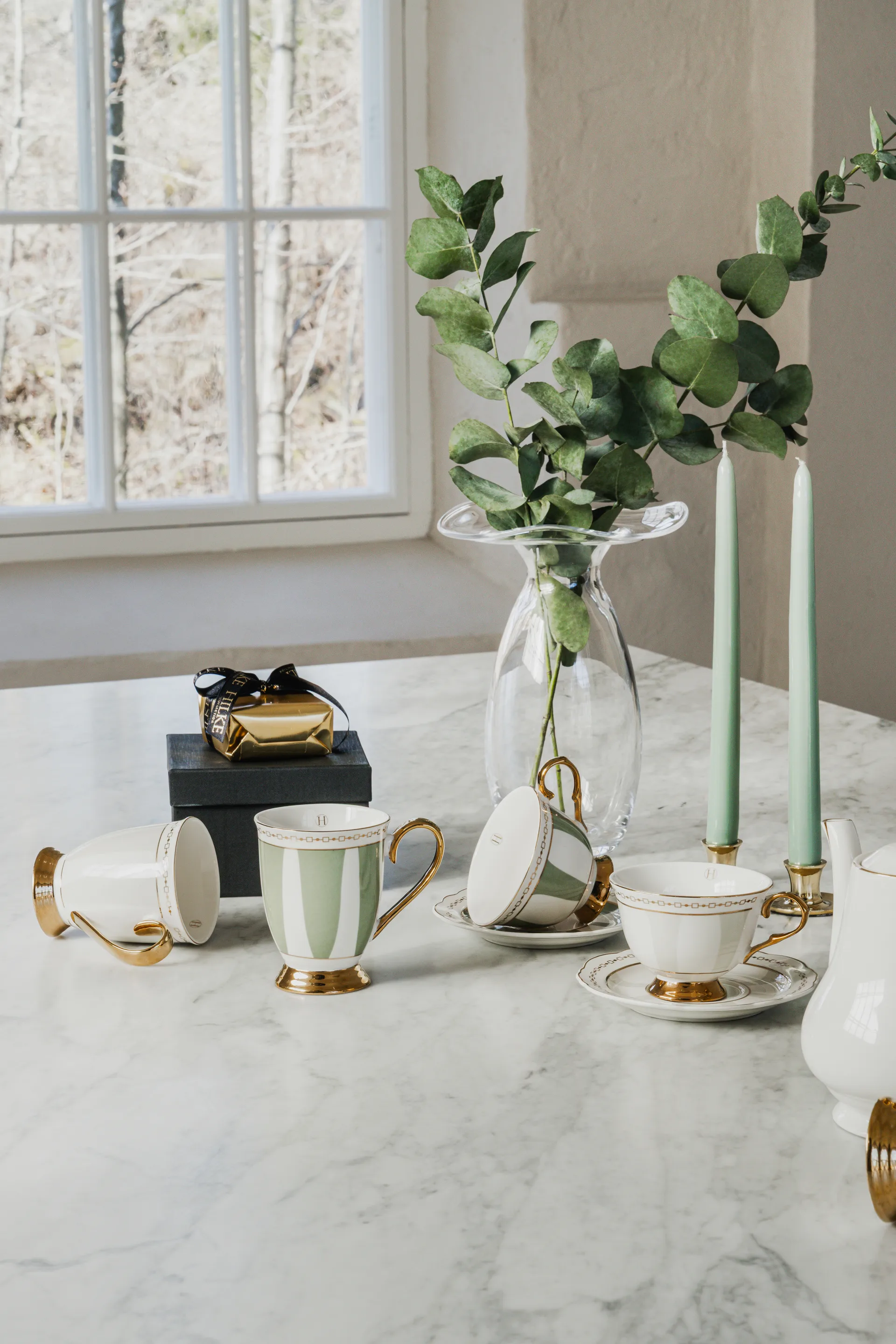 Strisce Tortora cup with saucer, 22 cl Hilke Collection