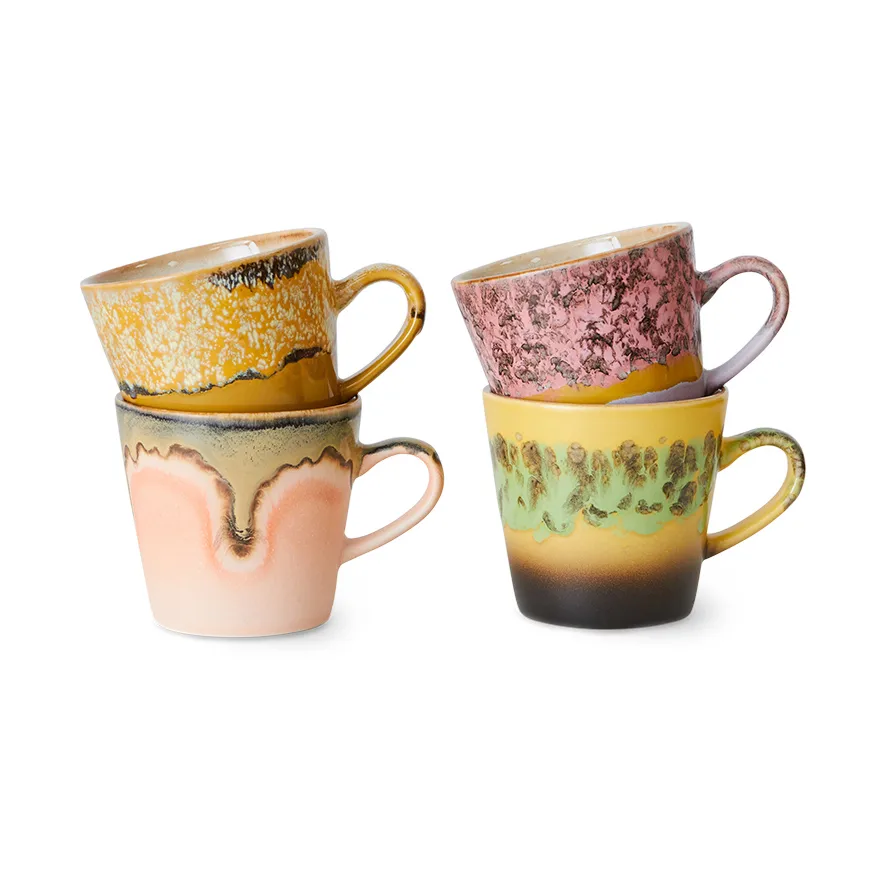 HKliving 70"s ceramics Americano mug 4-pack 26 cl Radiant