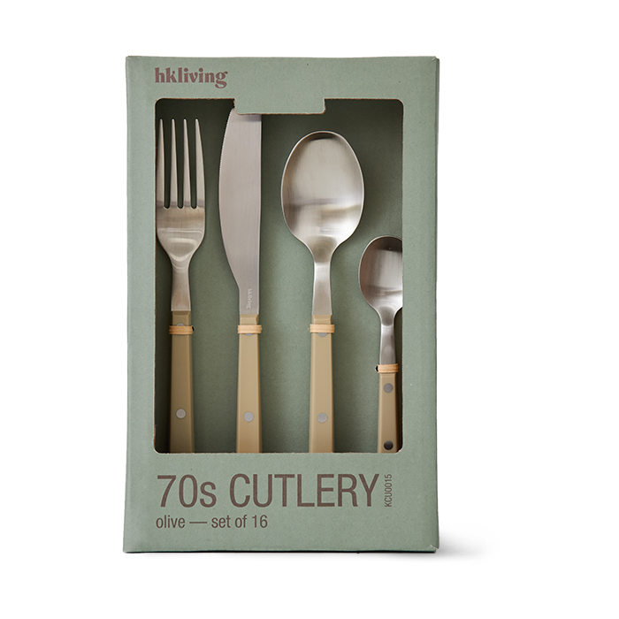 HKliving 70"s cutlery set 16 pieces Olive