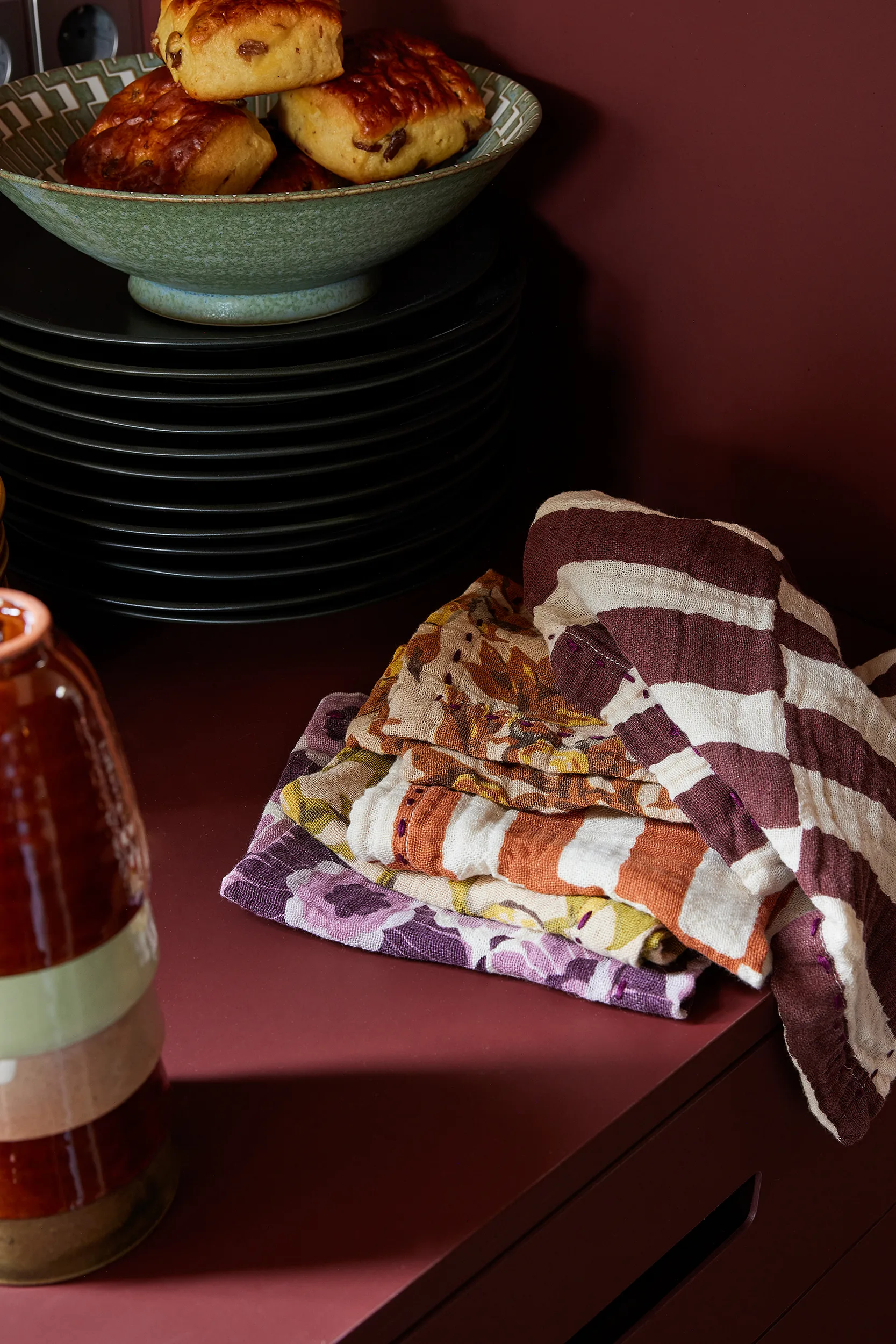 Floral cotton napkin 30x30 cm 2-pack, Burgundy HKliving