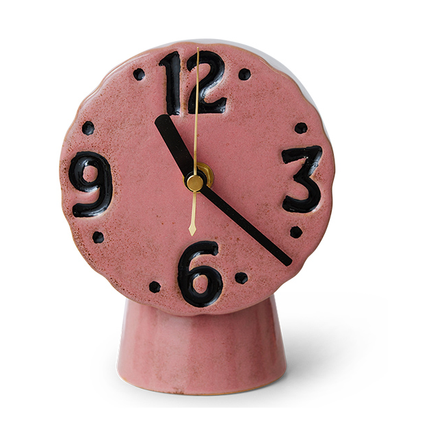 HKliving Retro ceramic clock 16.2 cm Pink | Scandinavian Design | Mantel & table clocks | Pink