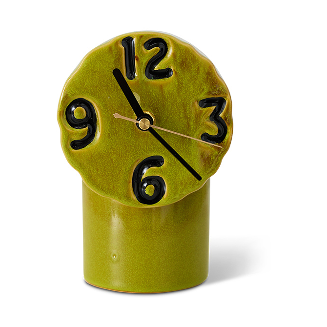 HKliving Retro ceramic clock 18 cm Olive | Scandinavian Design | Mantel & table clocks | Green