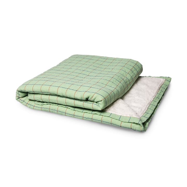 Sherpa blanket Checkered 130x170 cm cotton - Green - HKliving
