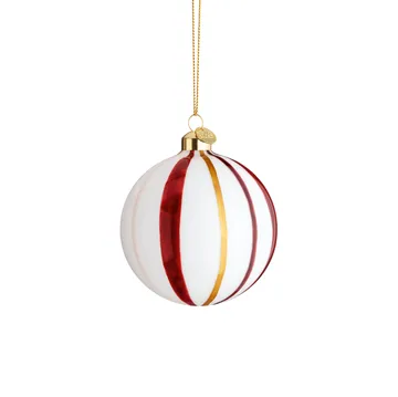 Souvenir Christmas bauble stripes Ø8 cm - red - Holmegaard