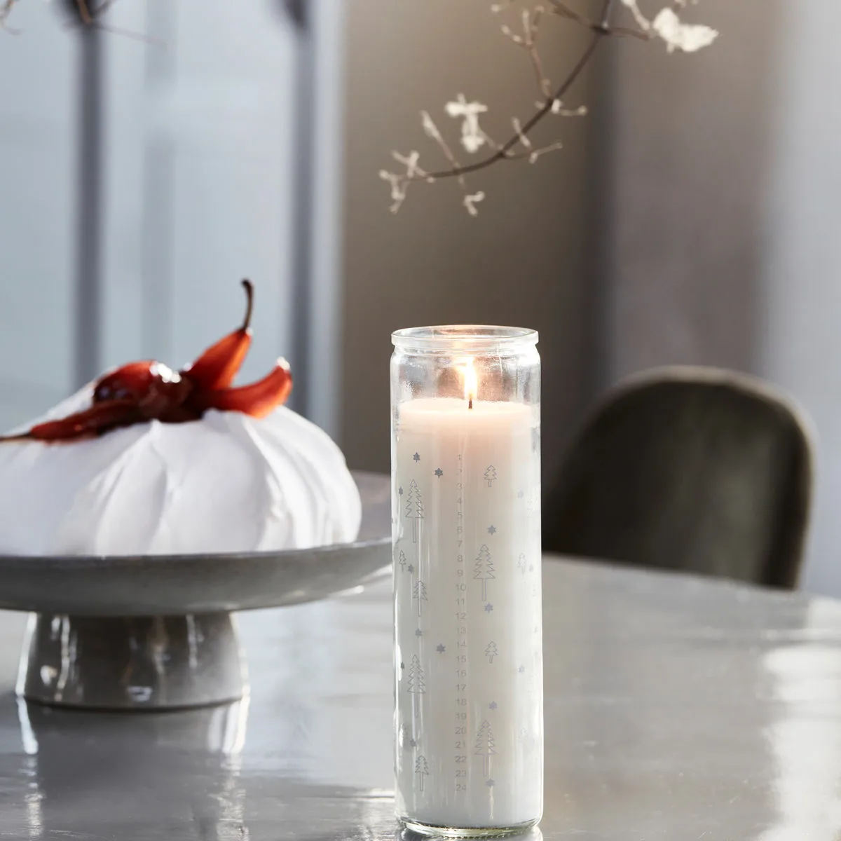 Calendar candle in glass, Silver House Doctor