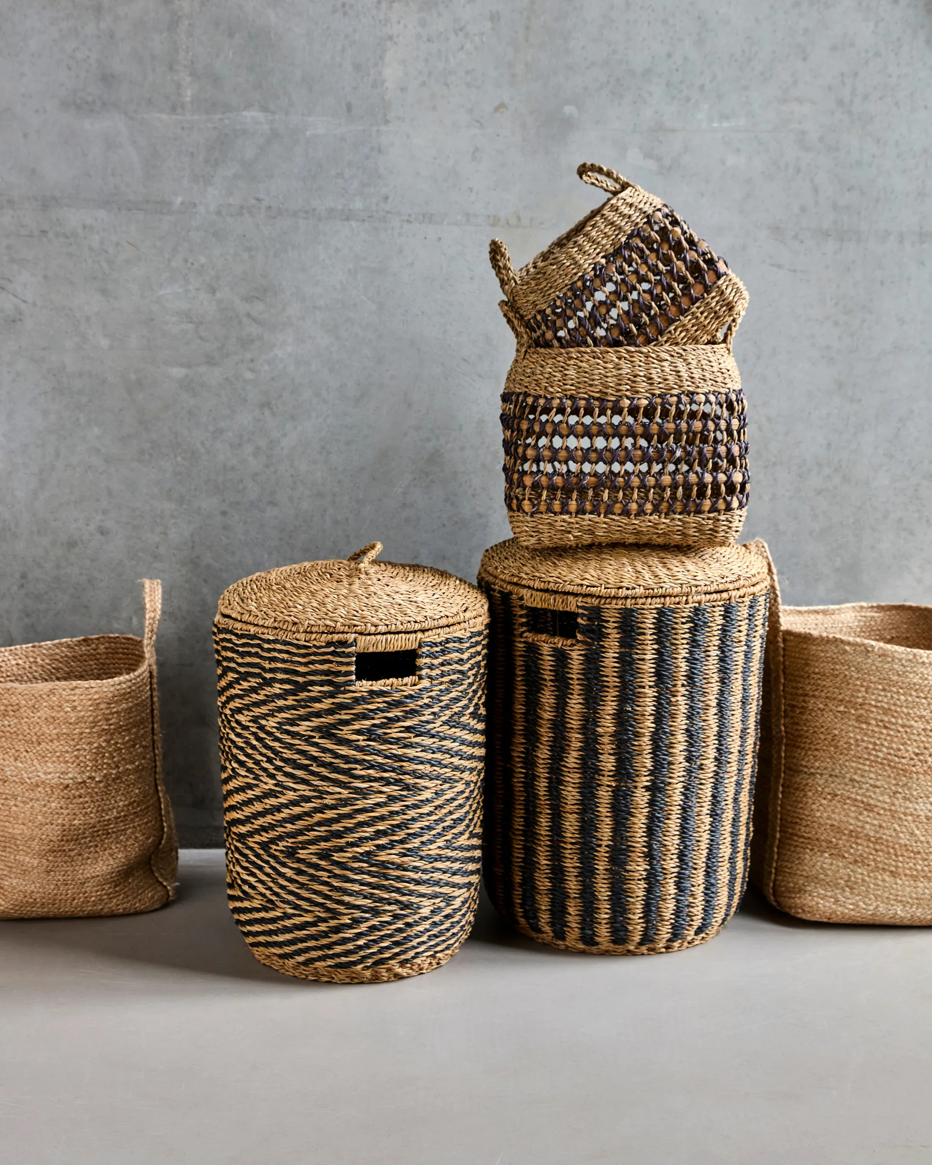 Cesto laundry basket 2 pieces, Natural-black House Doctor