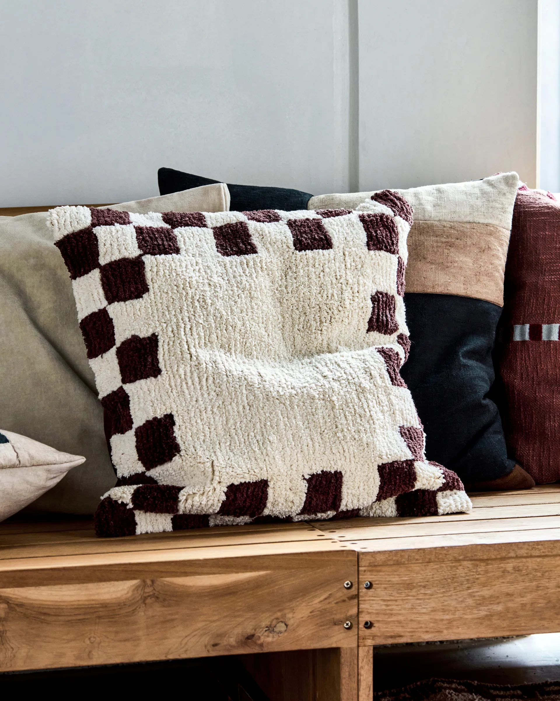 Chess cushion cover, Brown-off-White, 50x50 cm House Doctor