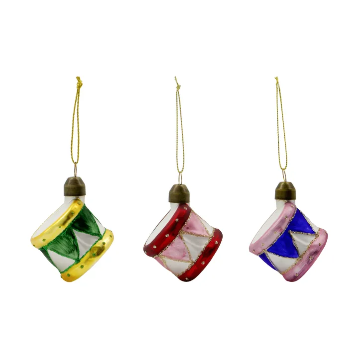 Drum Christmas hanging 3 pieces - Blue, green, dusty red - House Doctor