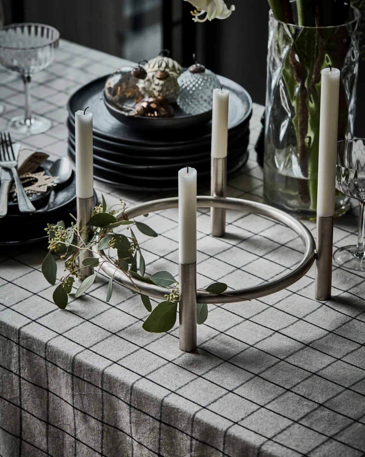 Maxi candlestick 102 cm, Antique silver House Doctor