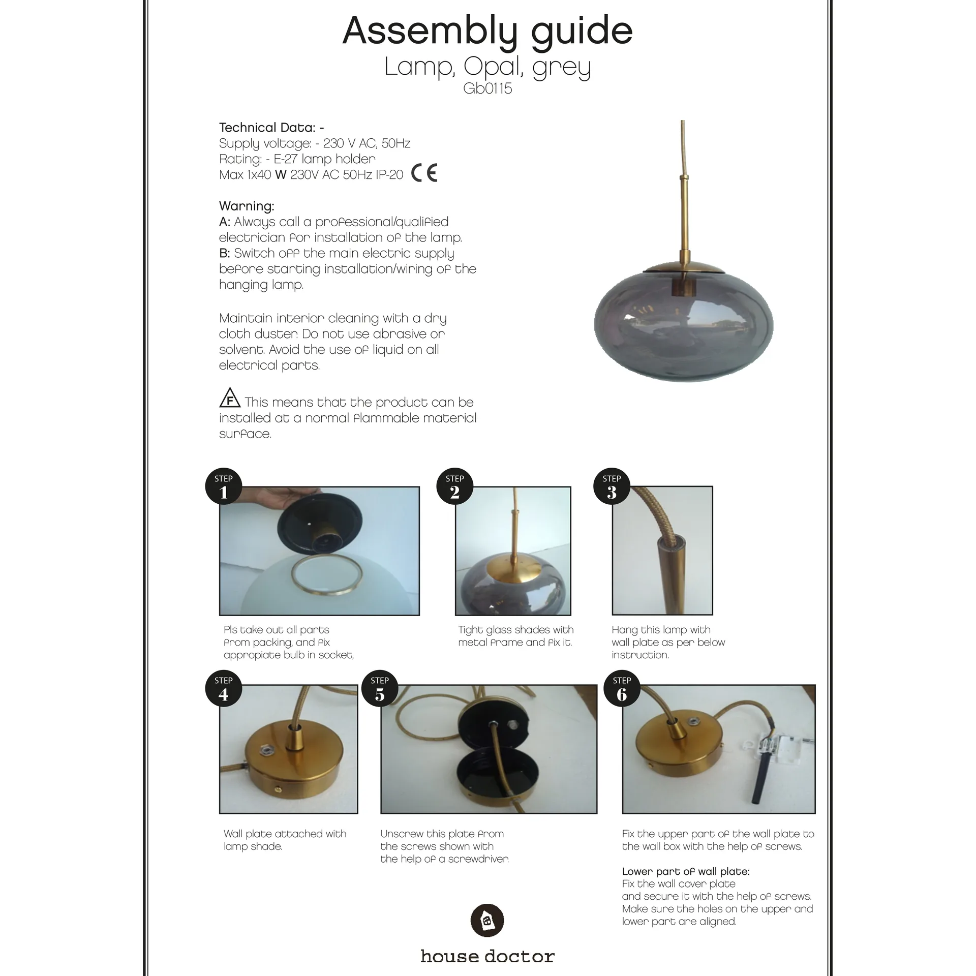 Opal ceiling lamp, grey House Doctor