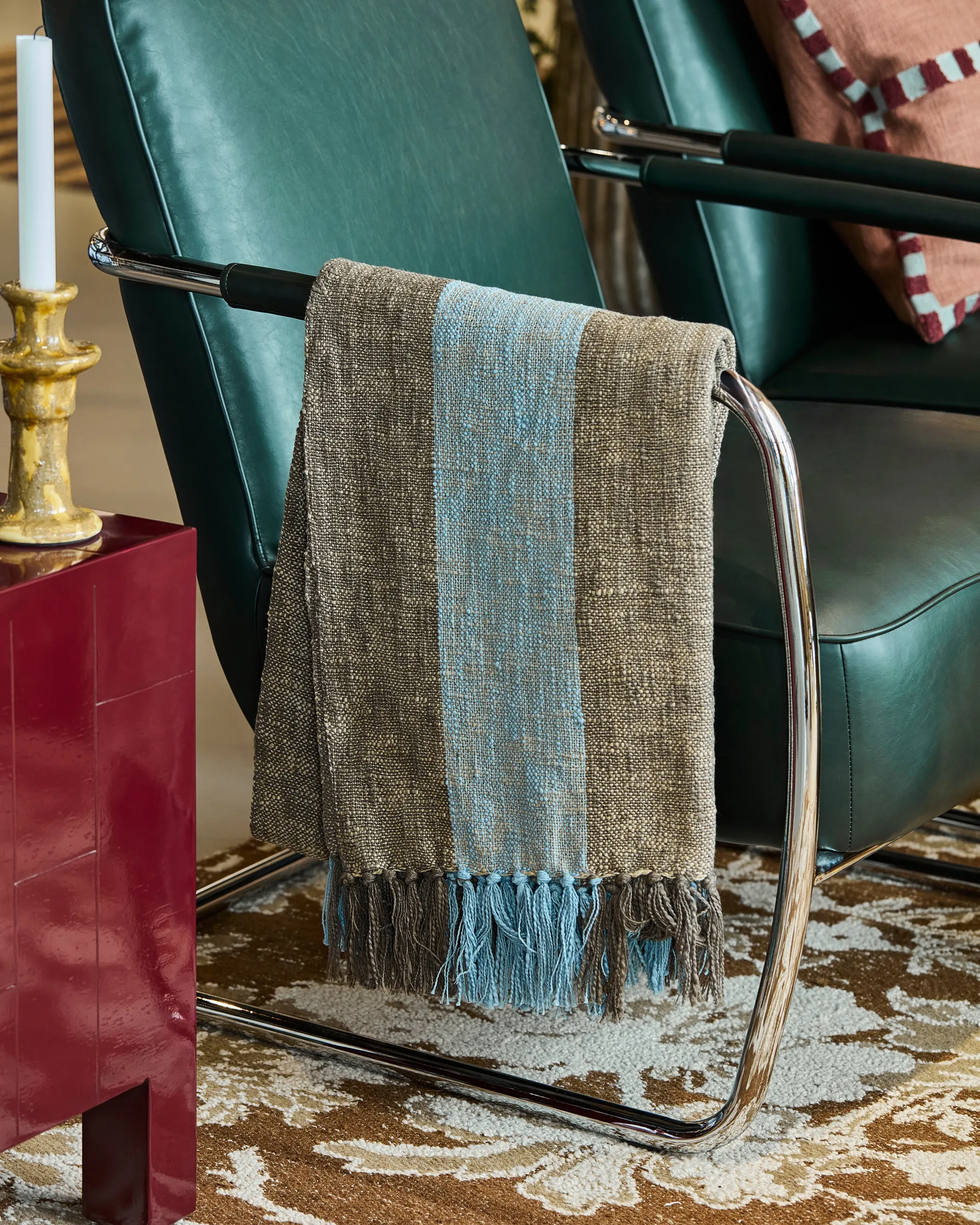 Ponra throw 130x180 cm, Brown-Light blue House Doctor