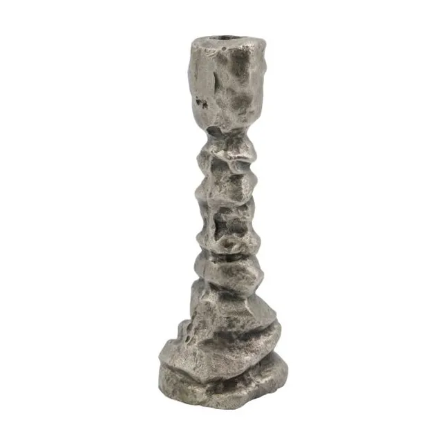 House Doctor Raku candlestick antique silver 20 cm | Scandinavian Design | Candle holders | Silver-coloured