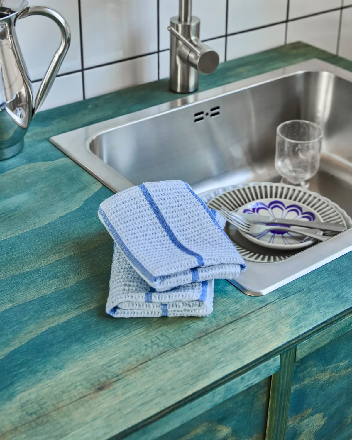 Rena dishcloth, Light blue-blue, 30x30 cm, 2-pack House Doctor