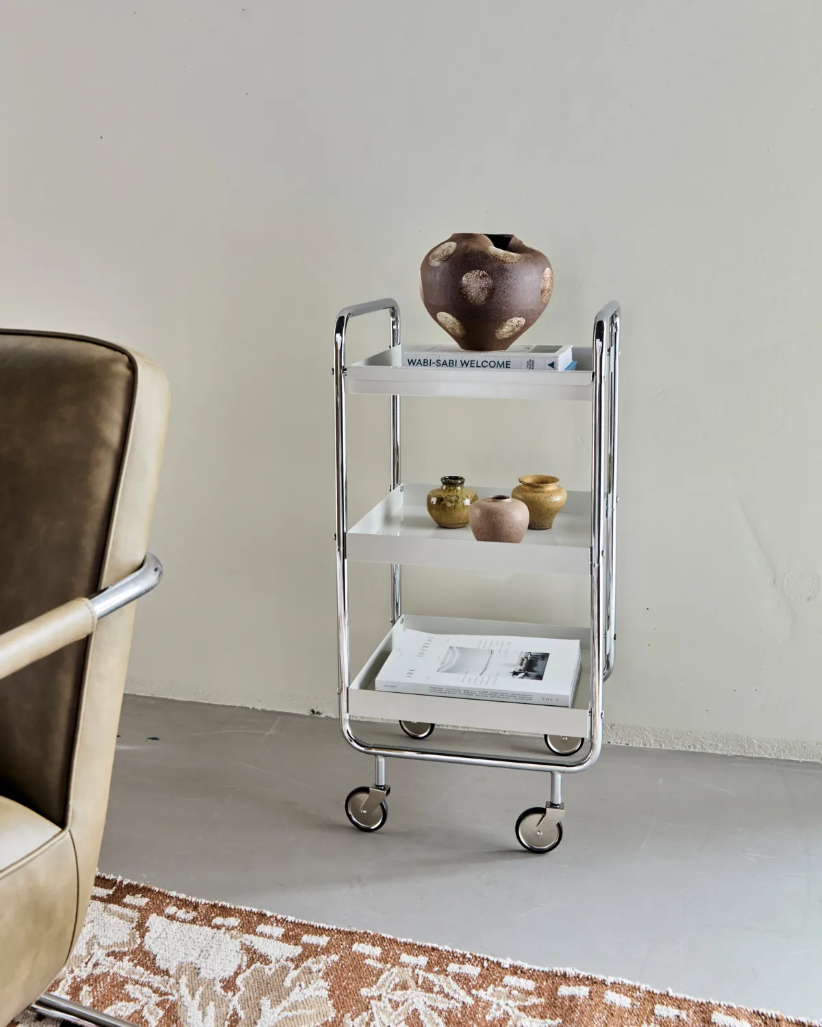 Roll trolley with removable tray, Off-white-chrome House Doctor