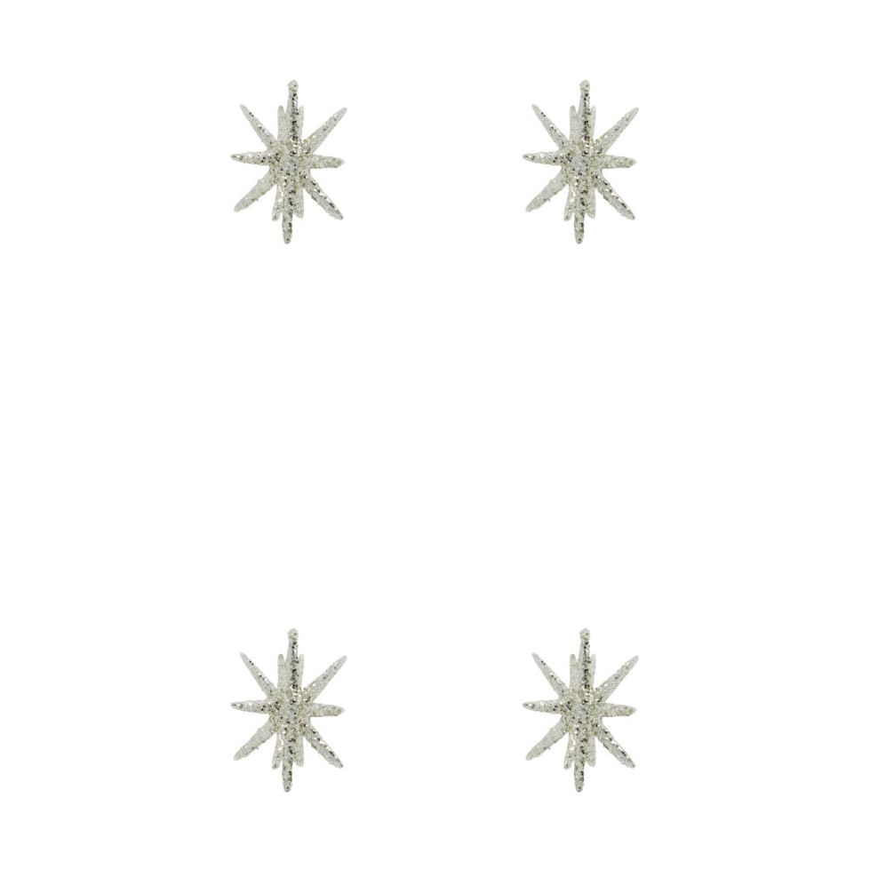 House Doctor Spike Christmas tree star o7.5 cm 4-pack Silver brass glitter