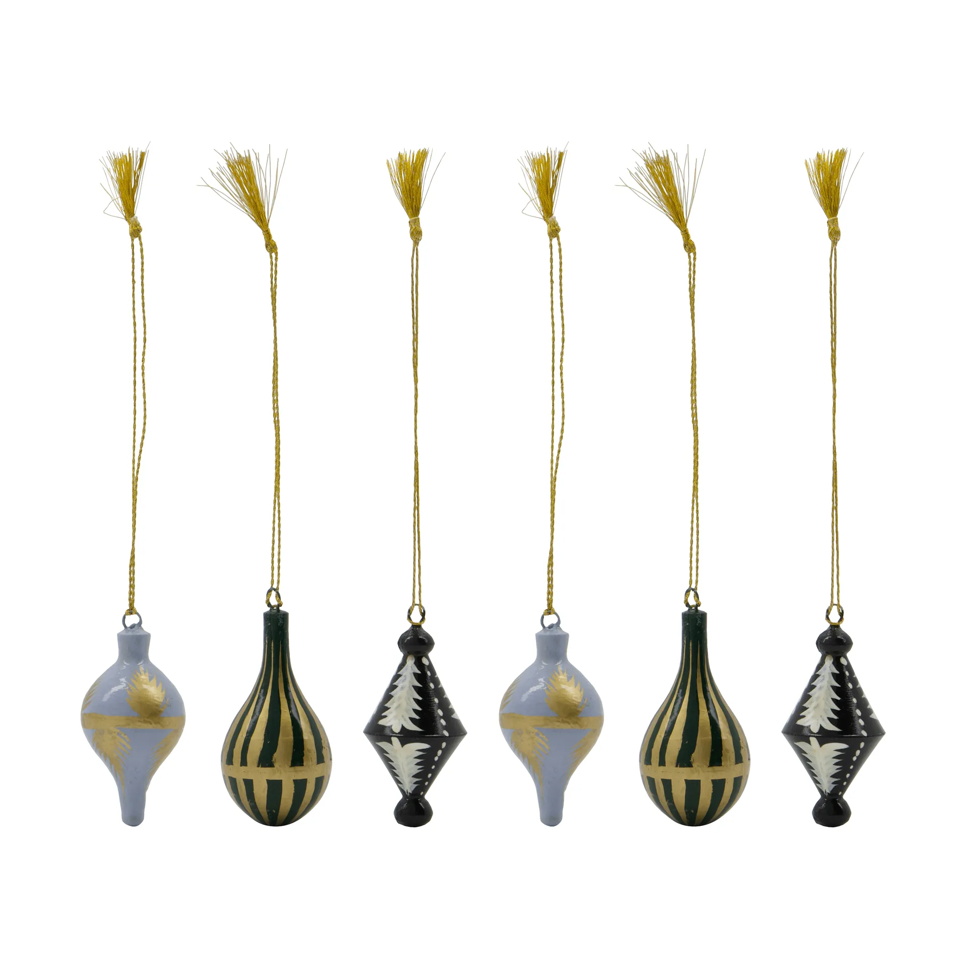 Stero Christmas hanging decorations, 6 pieces, Black, white, gold, blue, green House Doctor