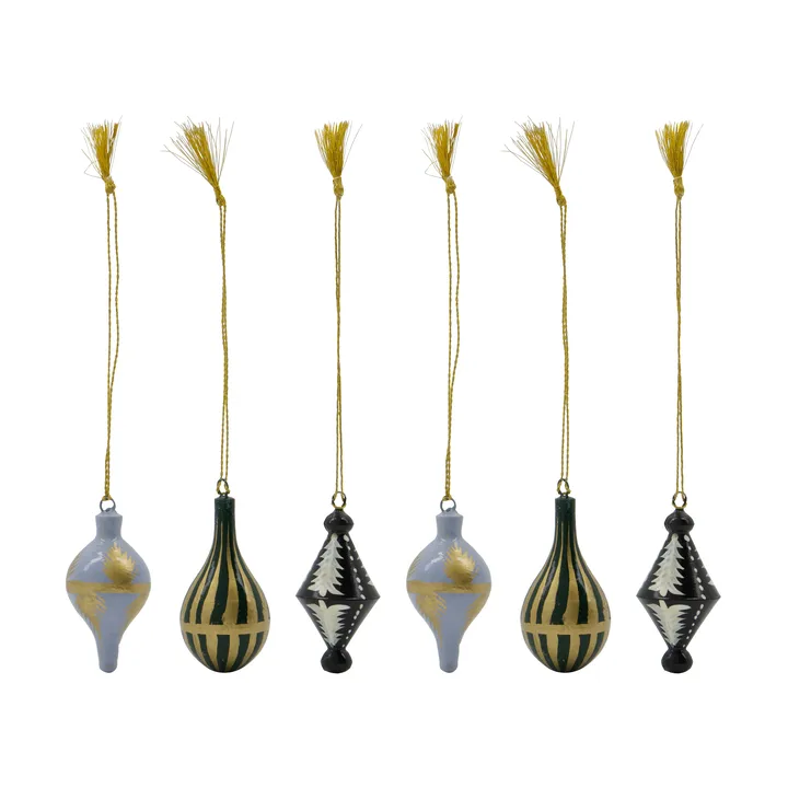 Stero Christmas hanging decorations, 6 pieces - Black, white, gold, blue, green - House Doctor