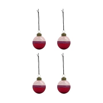 Stripe Christmas Ornament Ø8 cm 4-pack - Pink-red - House Doctor