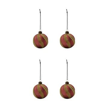 Swirl Christmas bauble 4-pack - Dusty red-gold - House Doctor