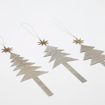 Tree with Star hanging decoration perforated 3-pack - Antique silver - House Doctor