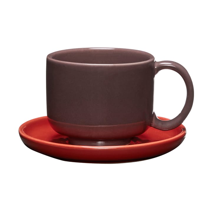 Amare cup with saucer - Burgundy red - Hübsch
