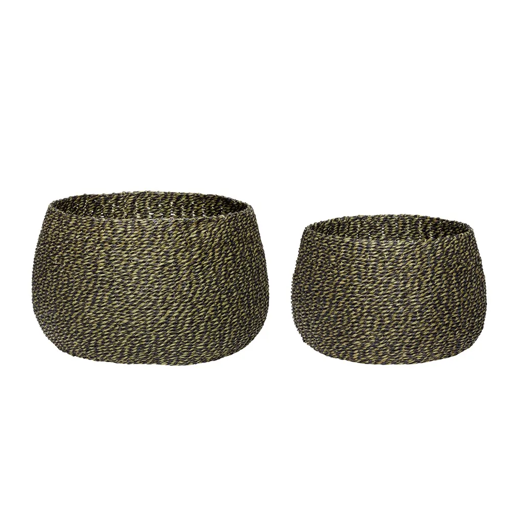 Hübsch Basket Paper Rope 2-pack Green-black | Scandinavian Design | Storage baskets | Green