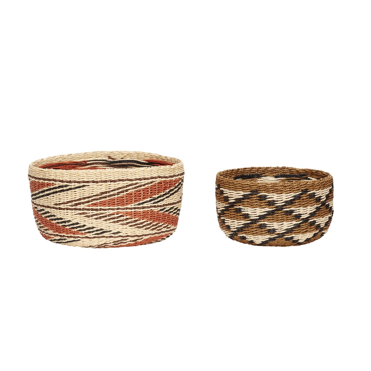 Hübsch Basket round 2-pack Brown-black | Scandinavian Design | Storage baskets | Multi