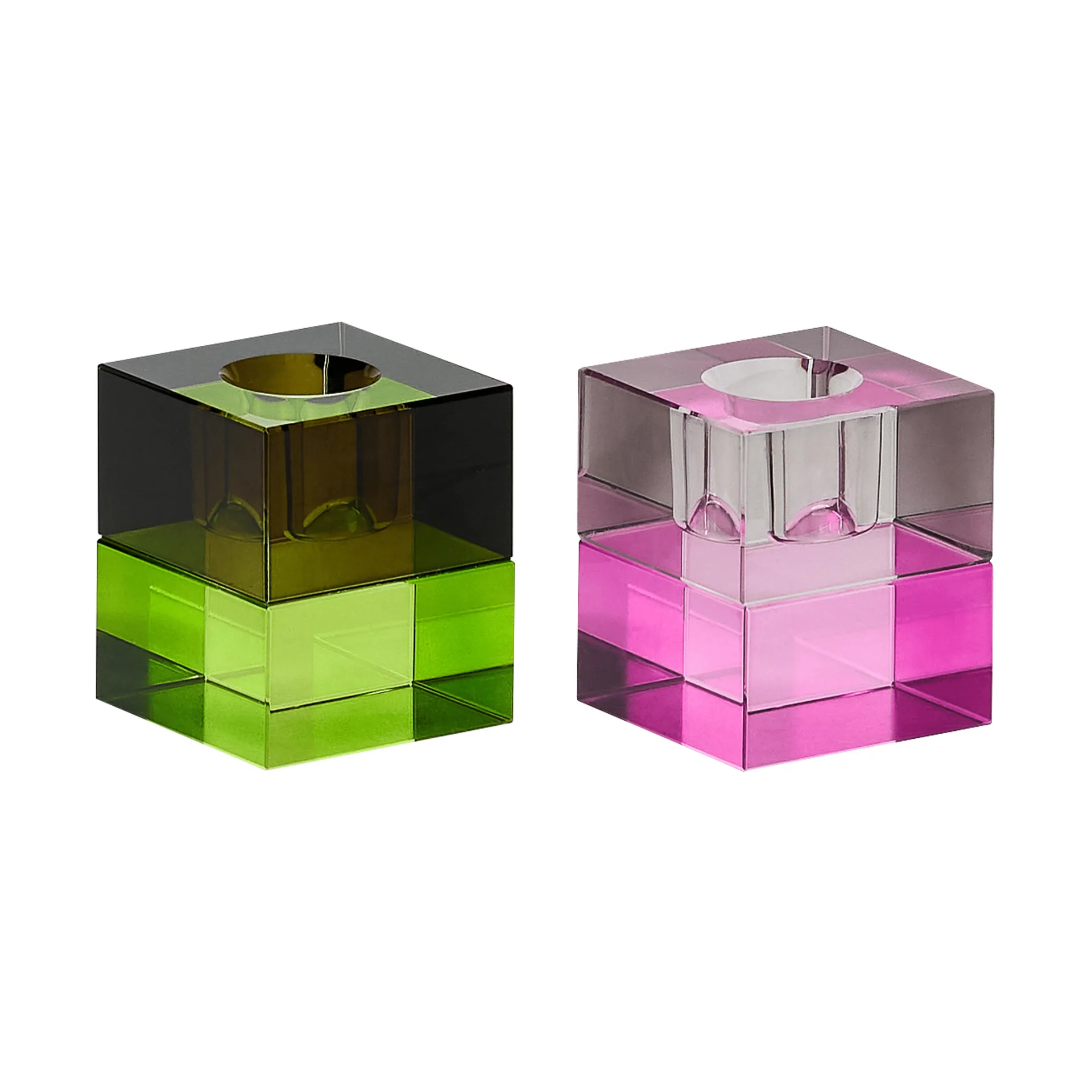Block candle holder, 2 pieces, Brown-green, gray-pink Hübsch