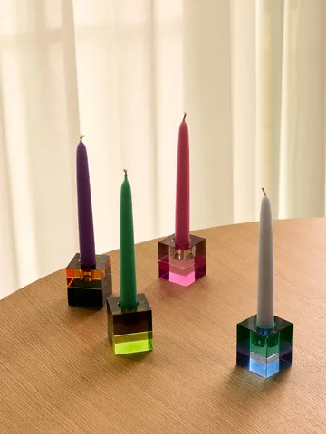 Block candle holder, 2 pieces - Brown-green, gray-pink - Hübsch