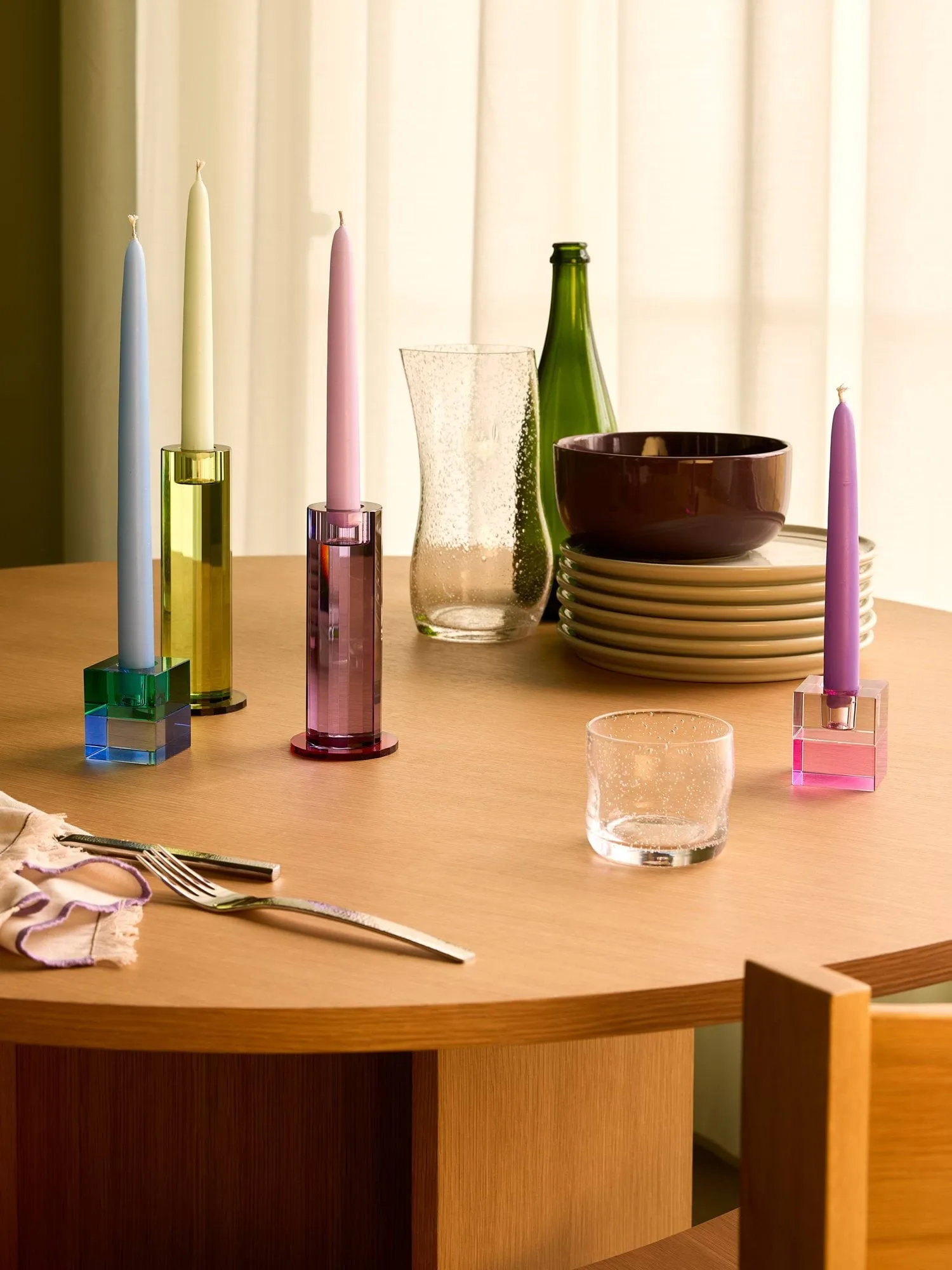 Block candle holder, 2 pieces, Brown-green, gray-pink Hübsch