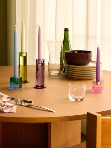 Block candle holder, 2 pieces - Brown-green, gray-pink - Hübsch