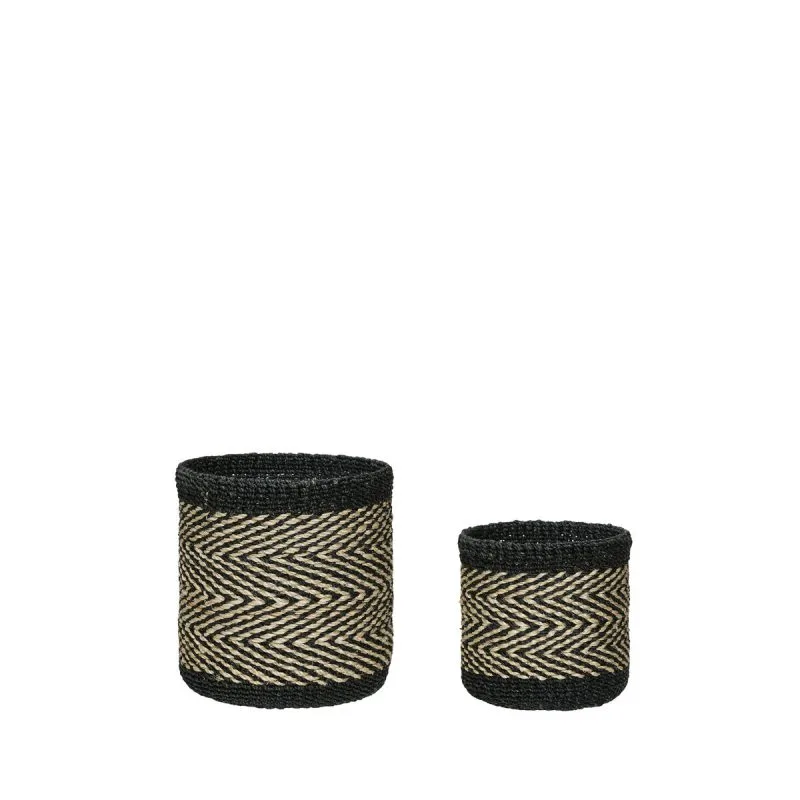 Hübsch Criss Cross baskets 2-pack Nature-black | Scandinavian Design | Storage baskets |