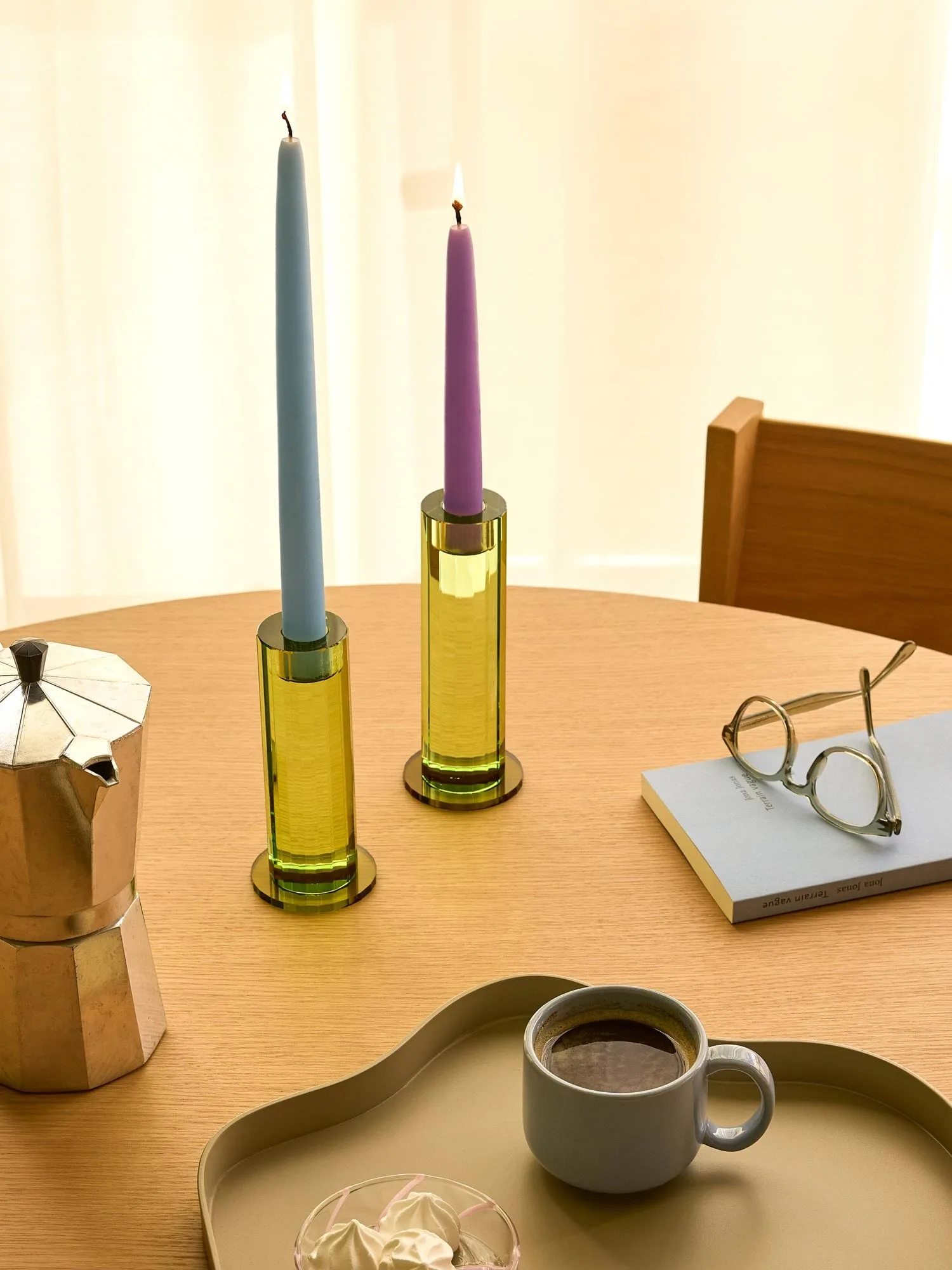 Cut candle holder 2 pieces, Green Hübsch Interior