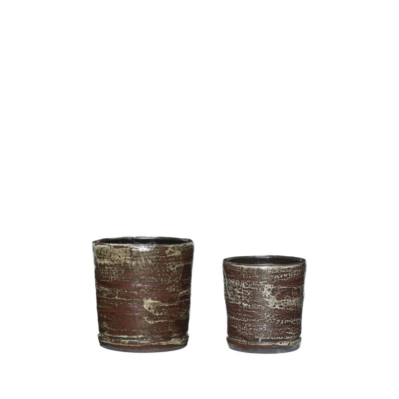 Hübsch Fossil pots 2-pack Brown | Scandinavian Design | Flower pots | Red