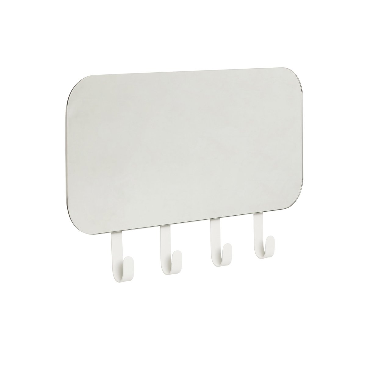 Hübsch Mirror with 4 hooks Metal-white | Scandinavian Design | Clothes hooks & hangers | Grey