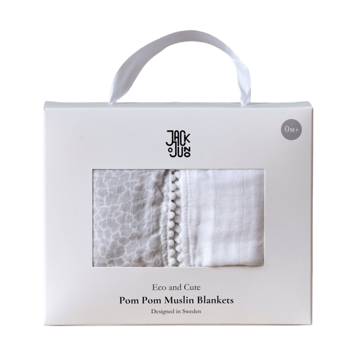 Jack o Juno Pom Pom muslin blanket 120x120 cm 2-pack Pearl & Giraffe gray