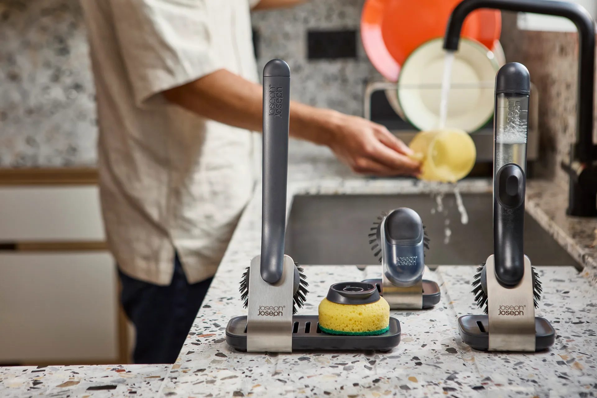 Joseph Joseph Sinktech dish brush steel stand, Clear Joseph Joseph