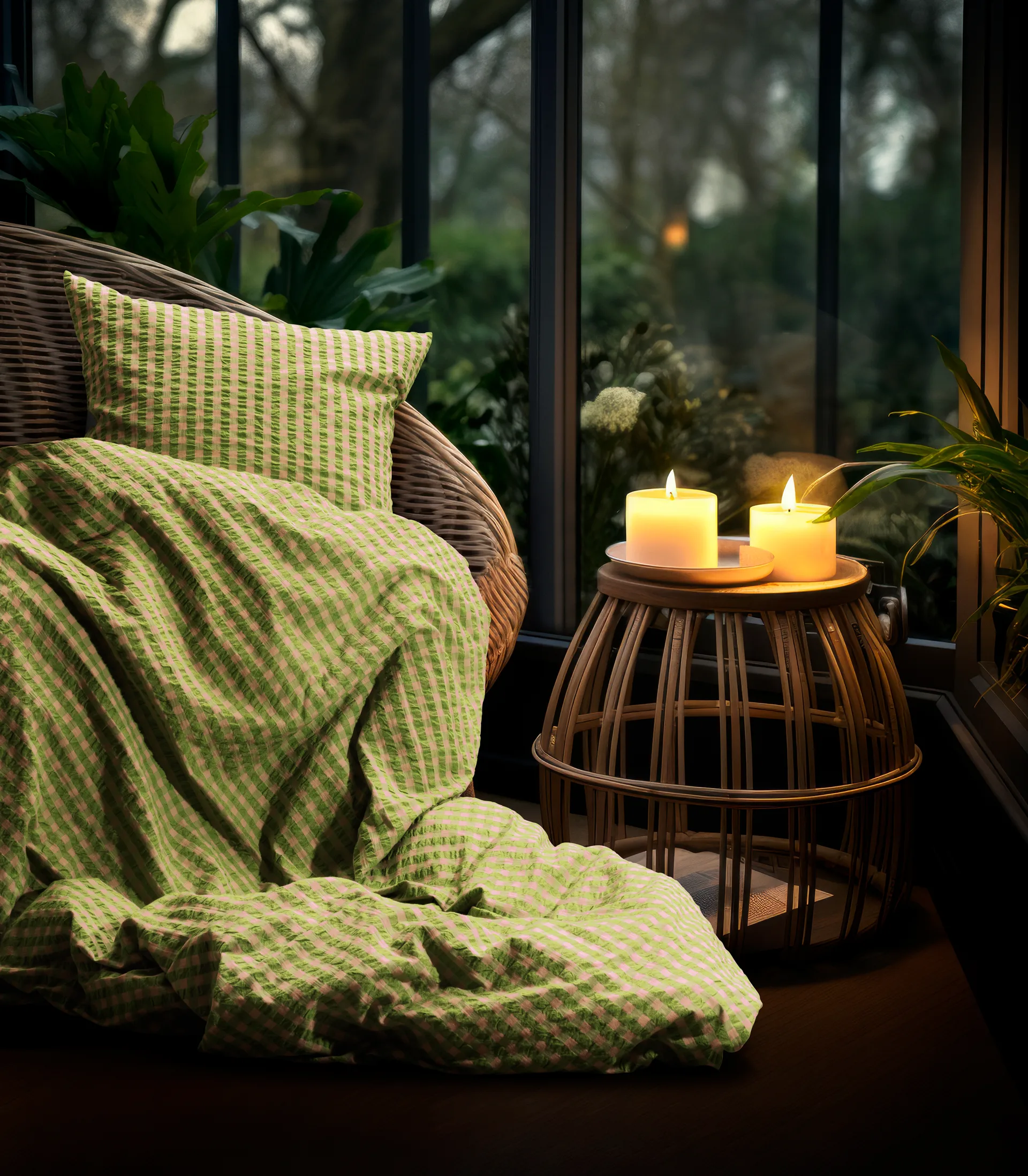 Bæk&Bølge bed set 150x210 cm, Green-light pink Juna