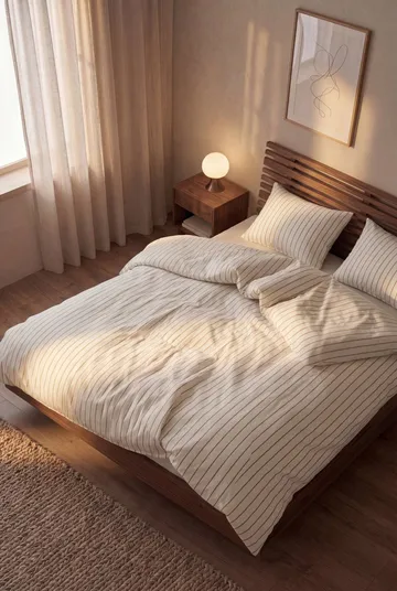 Soft duvet cover set, 220x220/2x50x60 cm - Offwhite-caramel - Juna